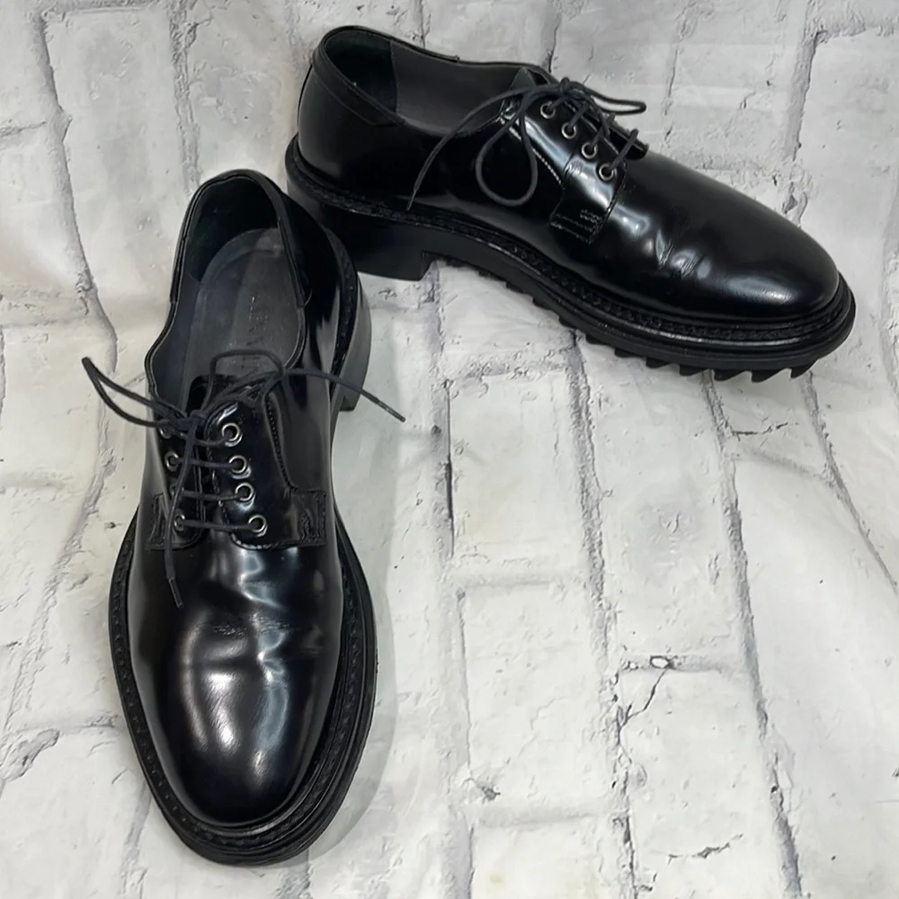 Lanvin Leather Derby Shoes Lace-Up High Gloss Black Gumbie Chunky Ribbed Sole